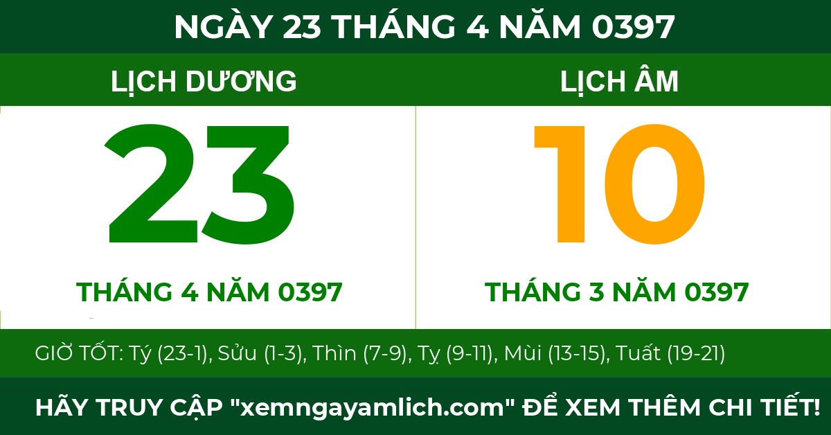 lịch âm ngày 23 tháng 4 năm 0397