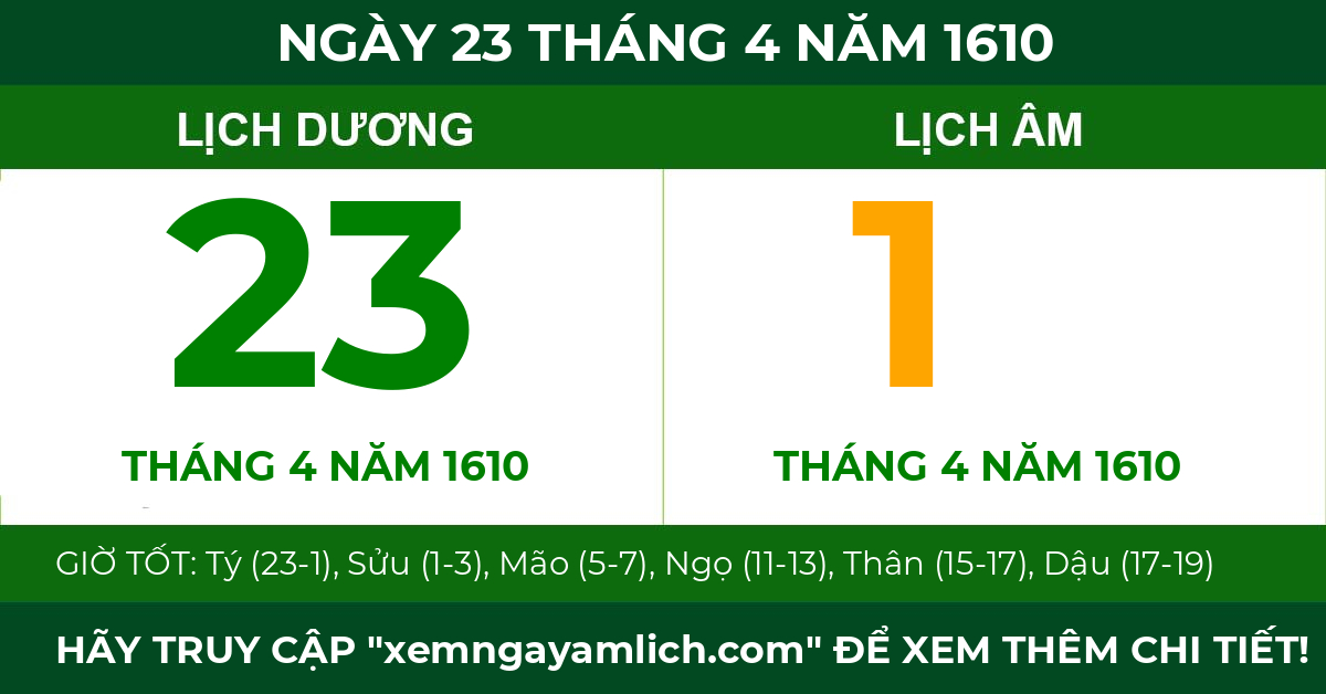 lịch âm ngày 23 tháng 4 năm 1610
