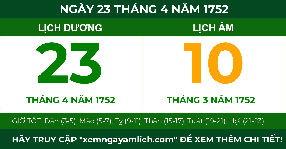 lịch âm ngày 23 tháng 4 năm 1752