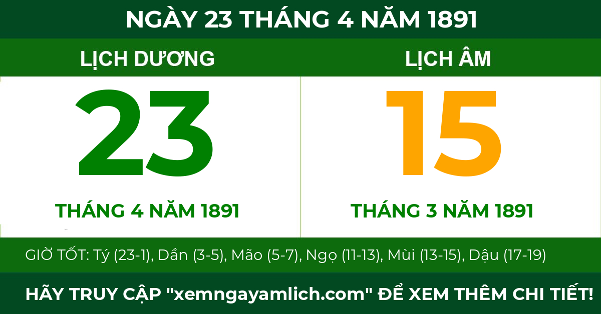 lịch âm ngày 23 tháng 4 năm 1891
