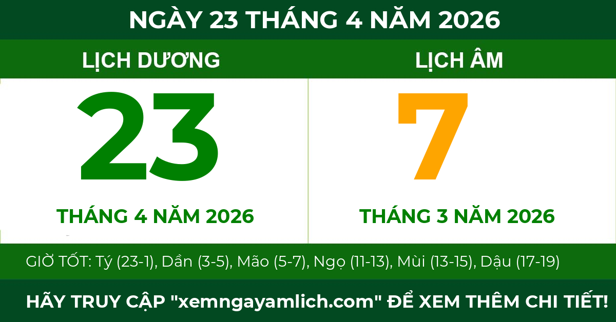 lịch âm ngày 23 tháng 4 năm 2026
