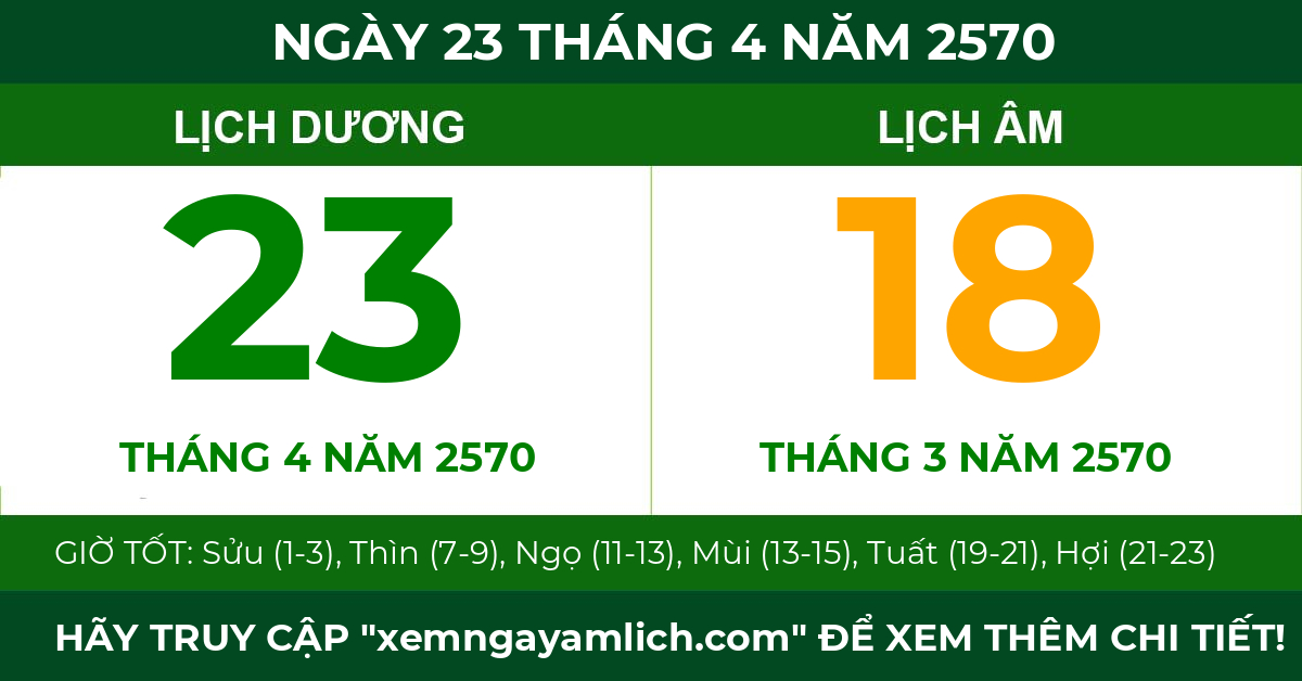 lịch âm ngày 23 tháng 4 năm 2570