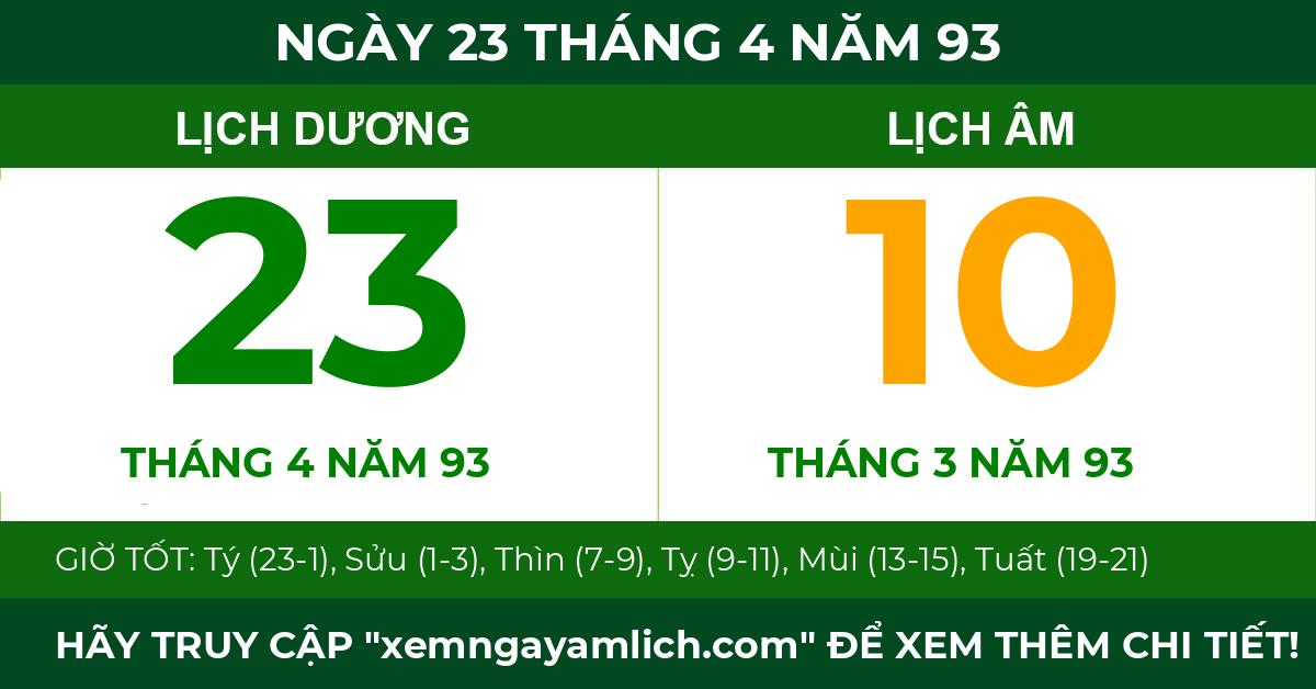 lịch âm ngày 23 tháng 4 năm 93