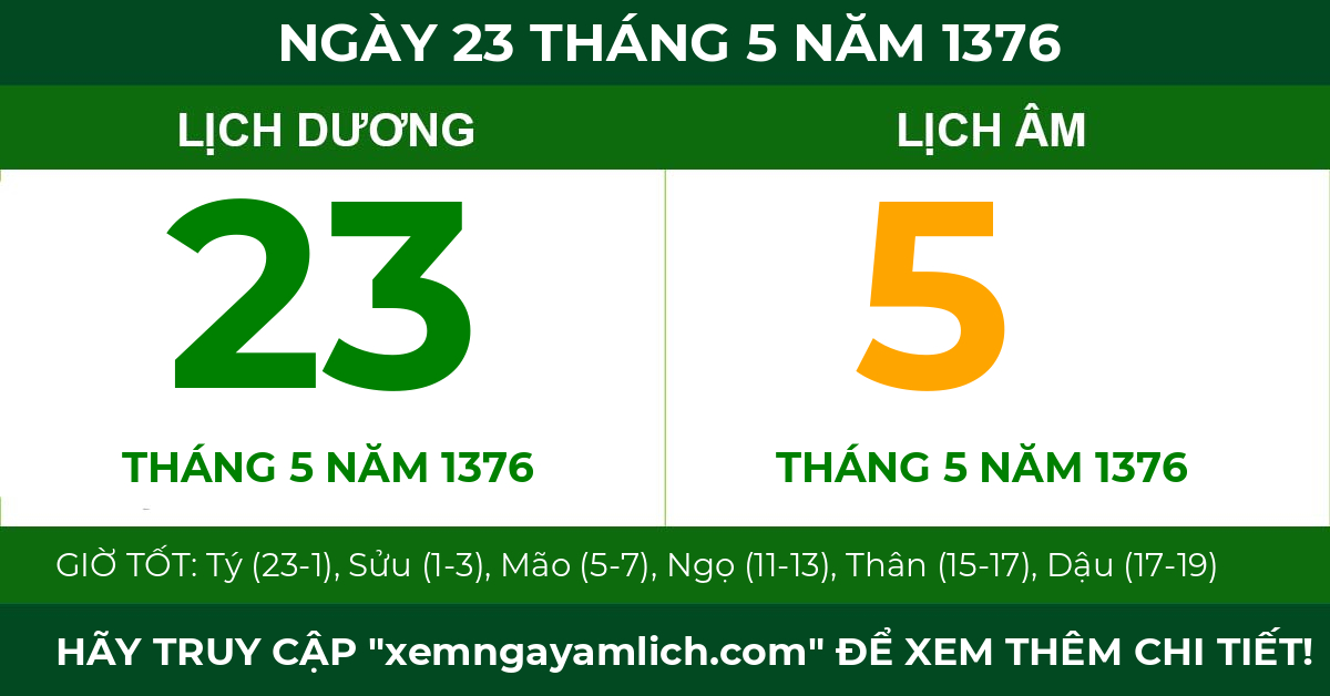 lịch âm ngày 23 tháng 5 năm 1376