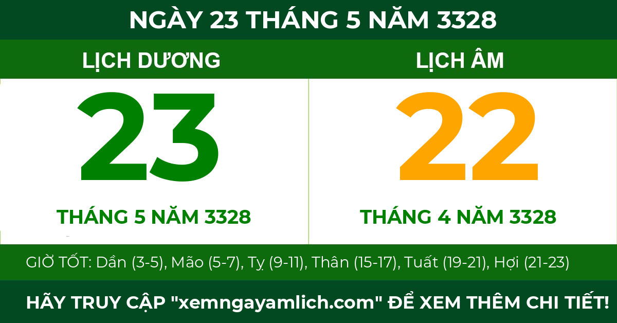 lịch âm ngày 23 tháng 5 năm 3328