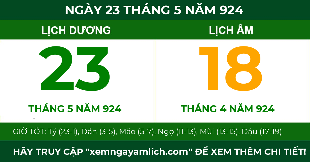 lịch âm ngày 23 tháng 5 năm 924