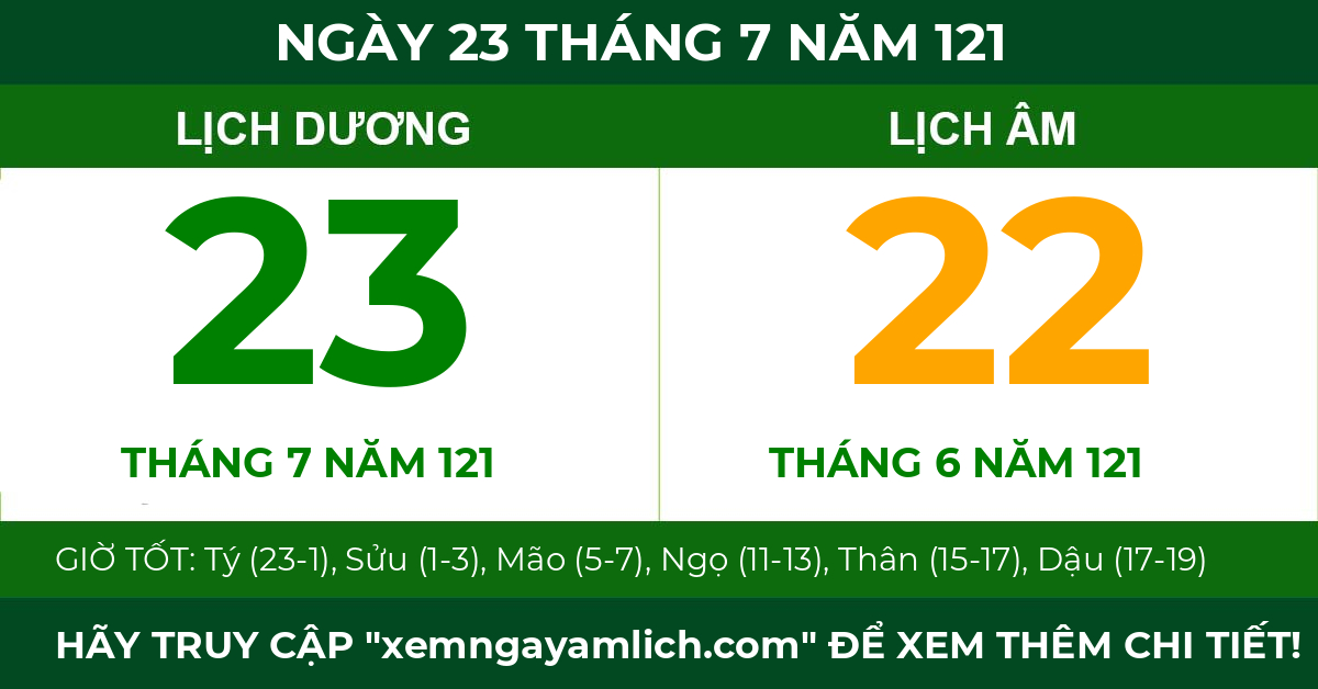 lịch âm ngày 23 tháng 7 năm 121