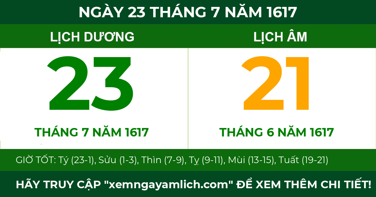 lịch âm ngày 23 tháng 7 năm 1617