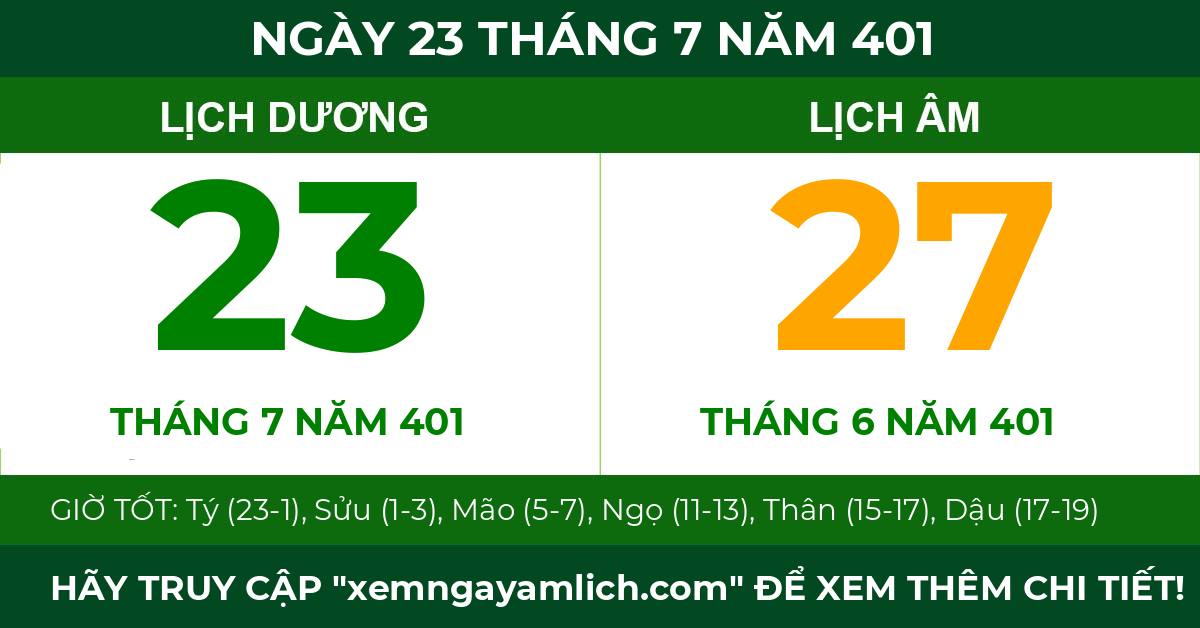 lịch âm ngày 23 tháng 7 năm 401