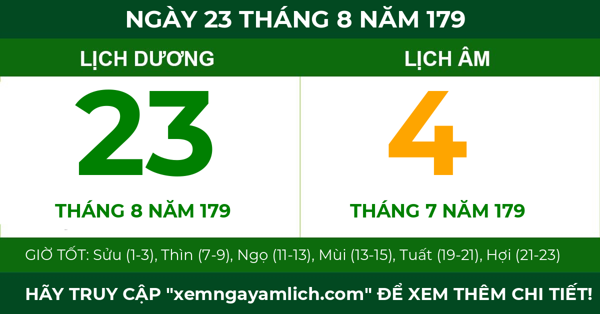 lịch âm ngày 23 tháng 8 năm 179