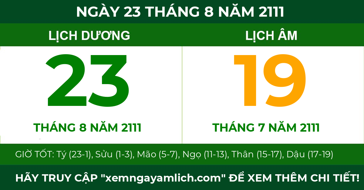 lịch âm ngày 23 tháng 8 năm 2111