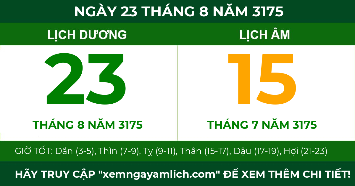 lịch âm ngày 23 tháng 8 năm 3175