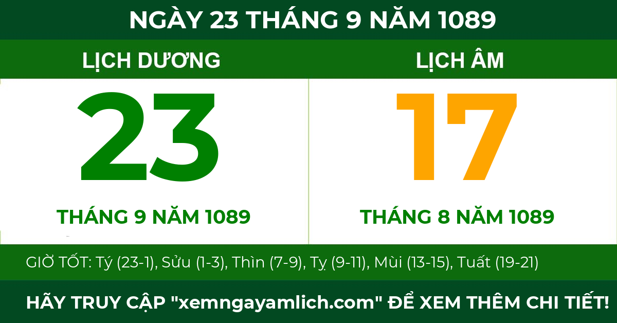 lịch âm ngày 23 tháng 9 năm 1089