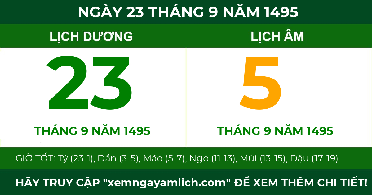 lịch âm ngày 23 tháng 9 năm 1495