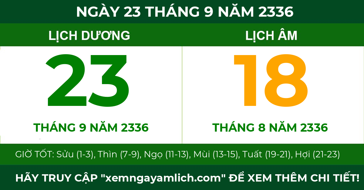 lịch âm ngày 23 tháng 9 năm 2336