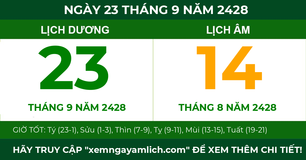lịch âm ngày 23 tháng 9 năm 2428