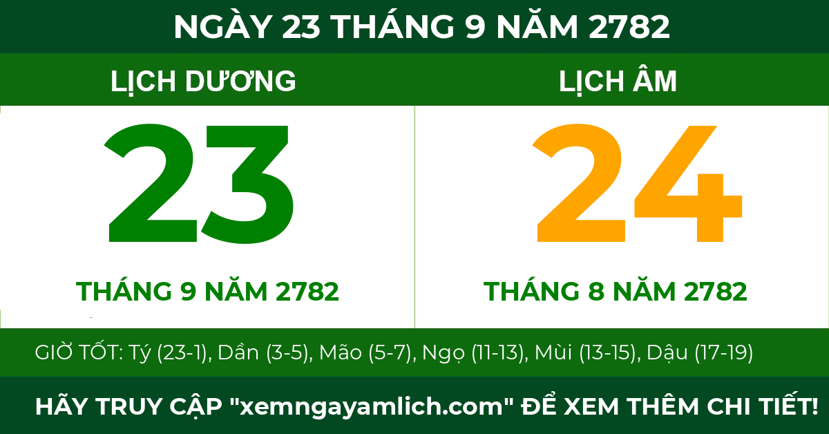 lịch âm ngày 23 tháng 9 năm 2782