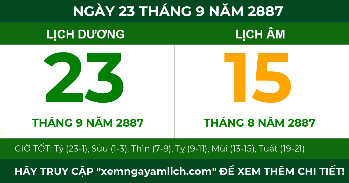 lịch âm ngày 23 tháng 9 năm 2887