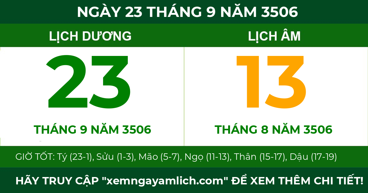 lịch âm ngày 23 tháng 9 năm 3506
