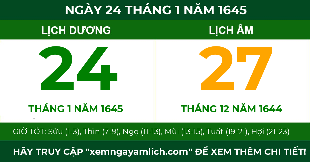 lịch âm ngày 24 tháng 1 năm 1645