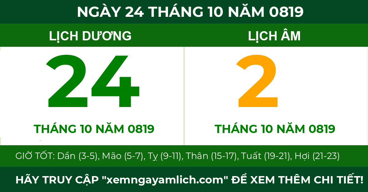 lịch âm ngày 24 tháng 10 năm 0819