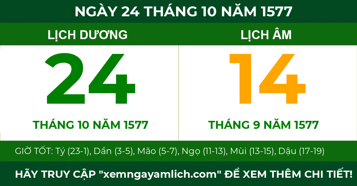 lịch âm ngày 24 tháng 10 năm 1577