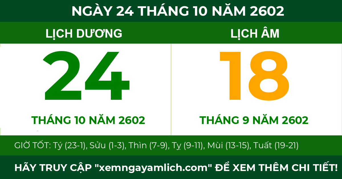lịch âm ngày 24 tháng 10 năm 2602