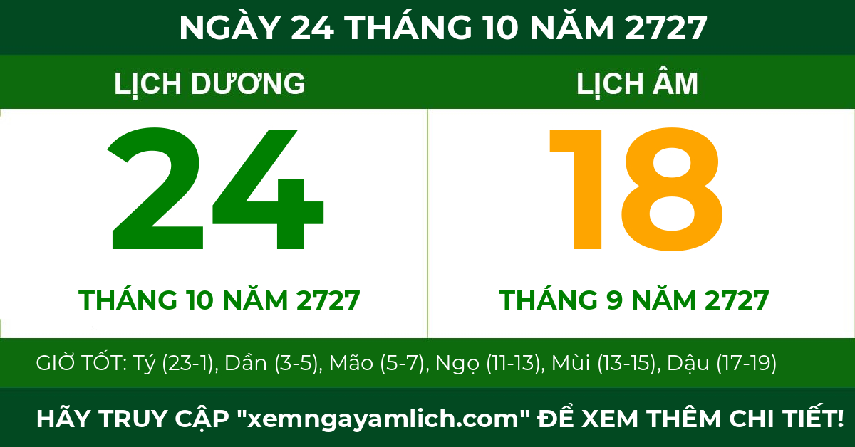 lịch âm ngày 24 tháng 10 năm 2727