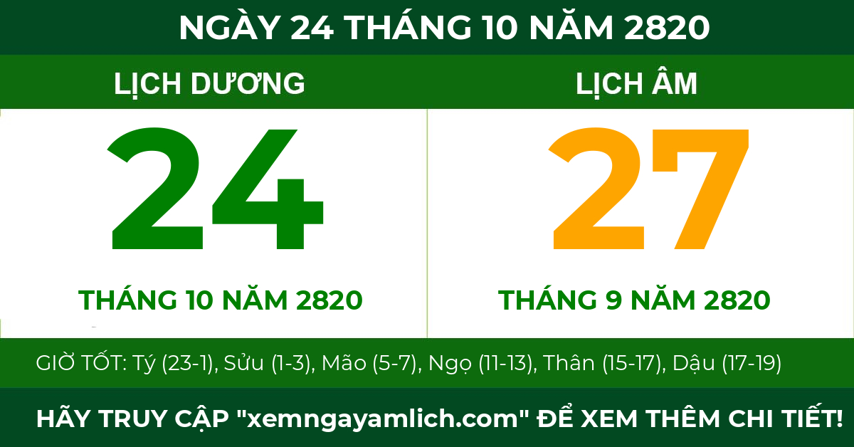 lịch âm ngày 24 tháng 10 năm 2820