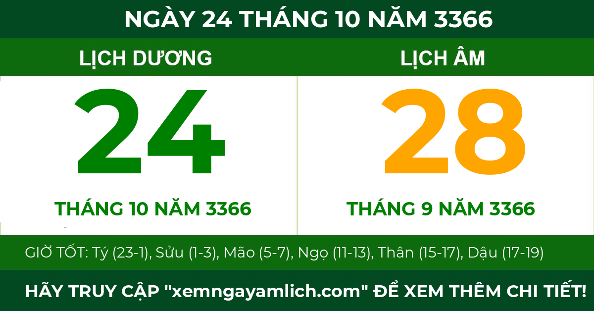 lịch âm ngày 24 tháng 10 năm 3366