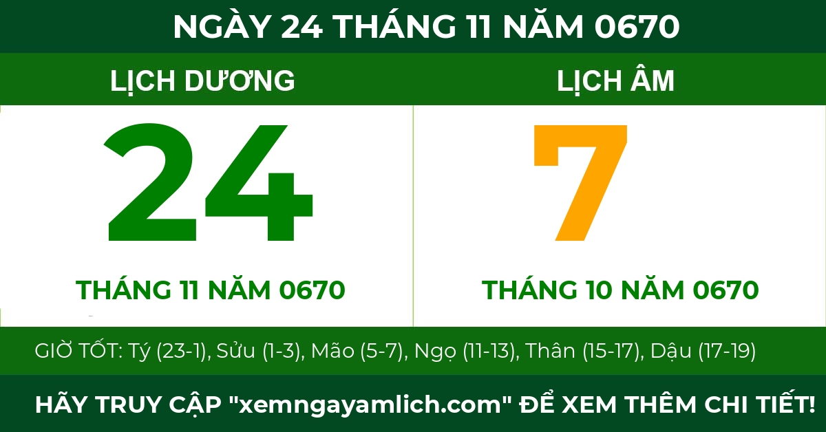 lịch âm ngày 24 tháng 11 năm 0670