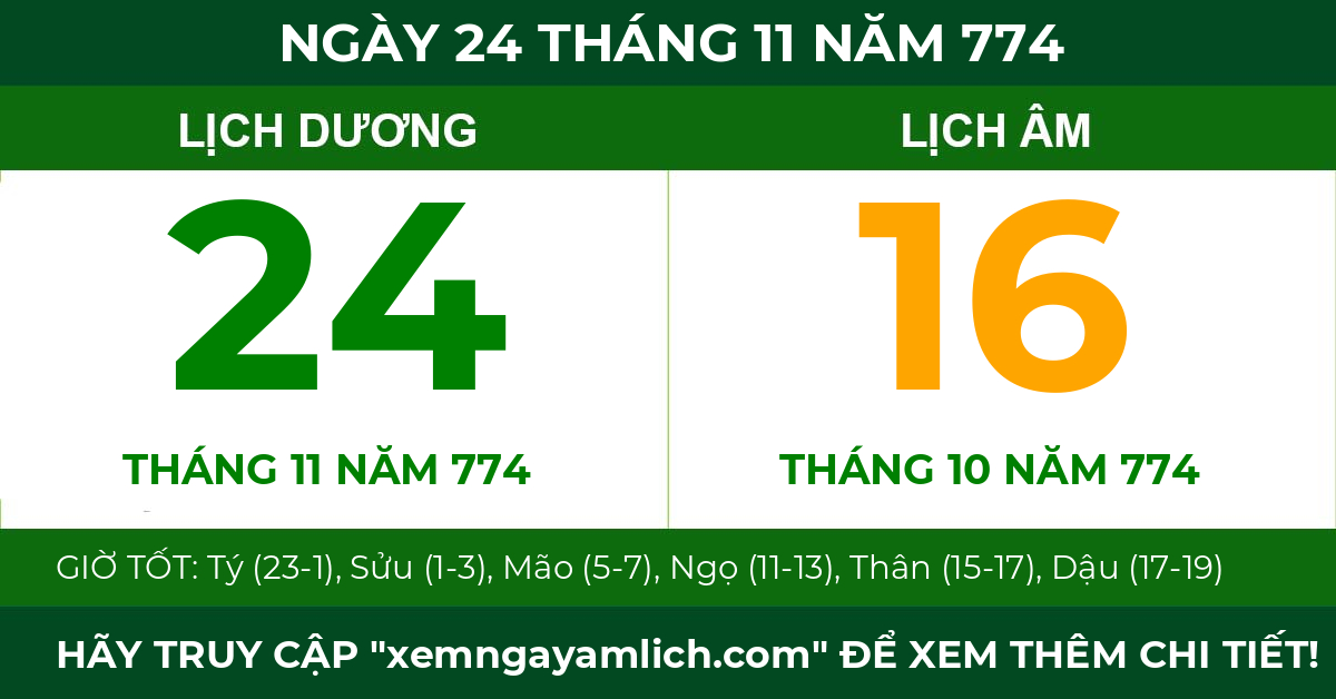 lịch âm ngày 24 tháng 11 năm 774