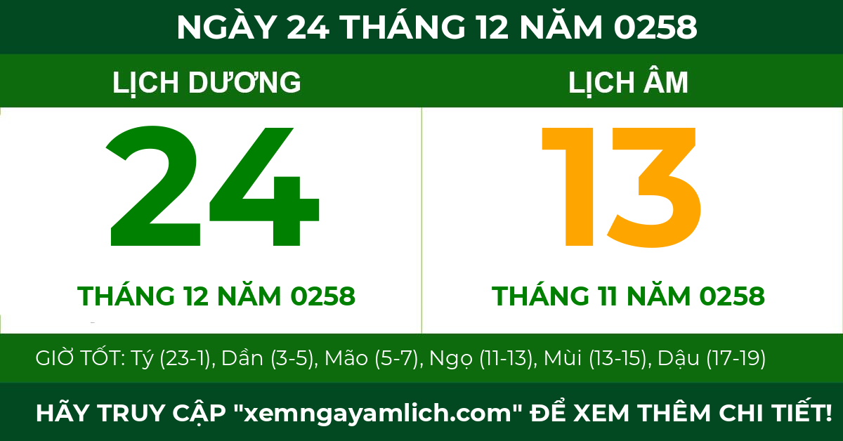 lịch âm ngày 24 tháng 12 năm 0258