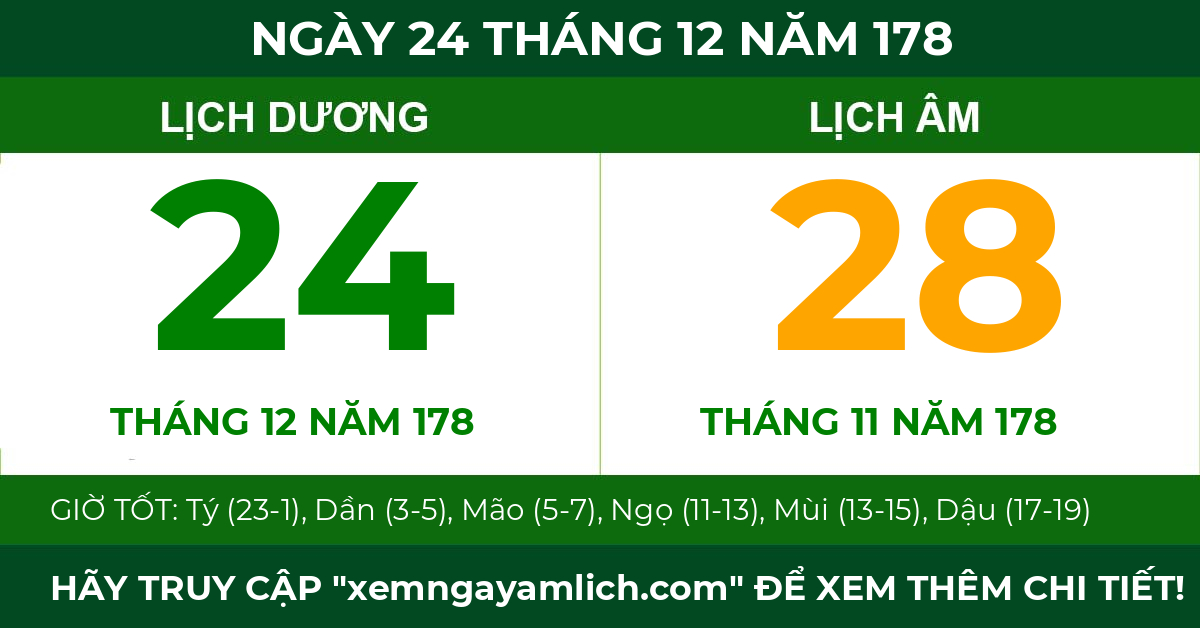 lịch âm ngày 24 tháng 12 năm 178