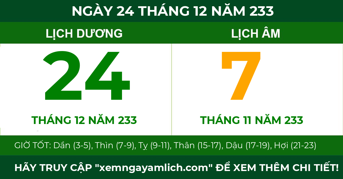 lịch âm ngày 24 tháng 12 năm 233