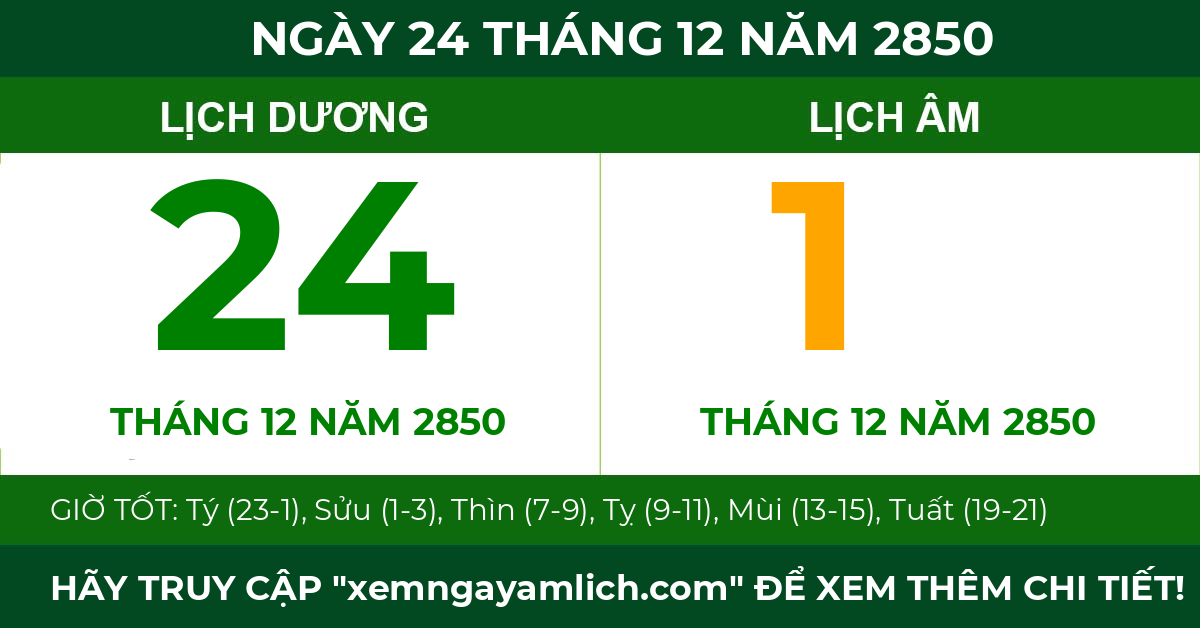 lịch âm ngày 24 tháng 12 năm 2850