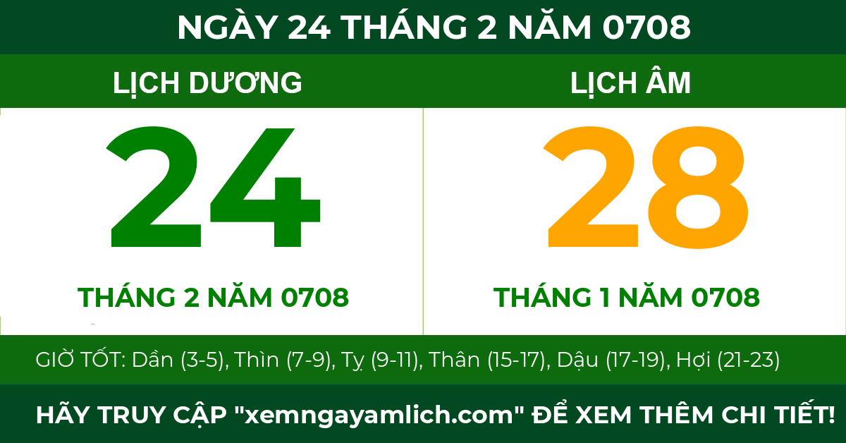 lịch âm ngày 24 tháng 2 năm 0708
