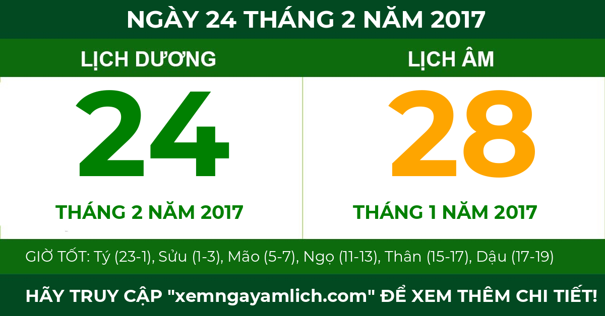 lịch âm ngày 24 tháng 2 năm 2017