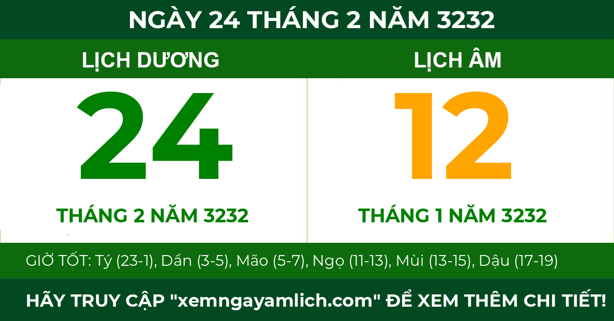 lịch âm ngày 24 tháng 2 năm 3232