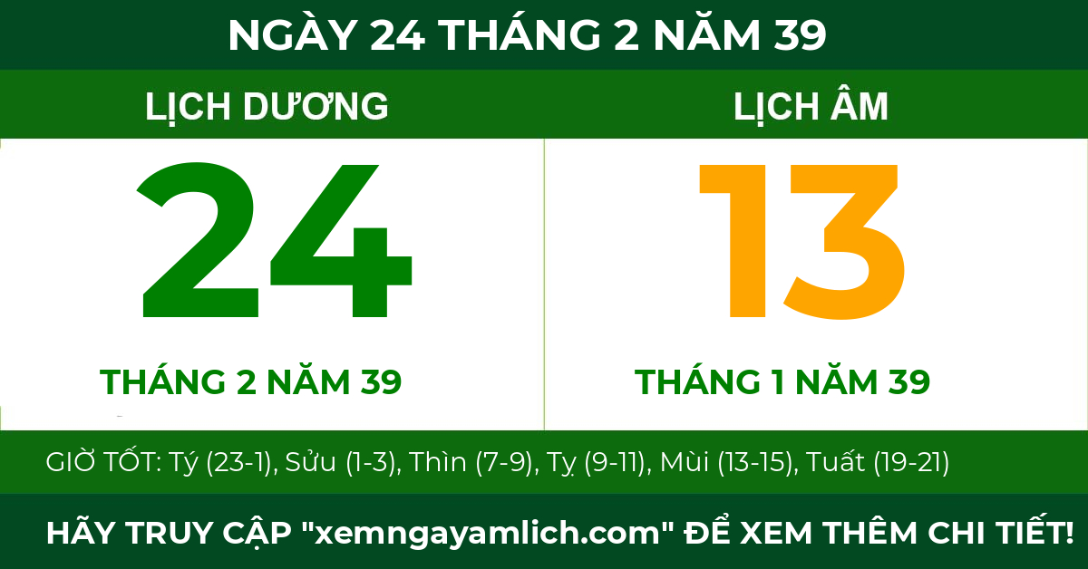lịch âm ngày 24 tháng 2 năm 39