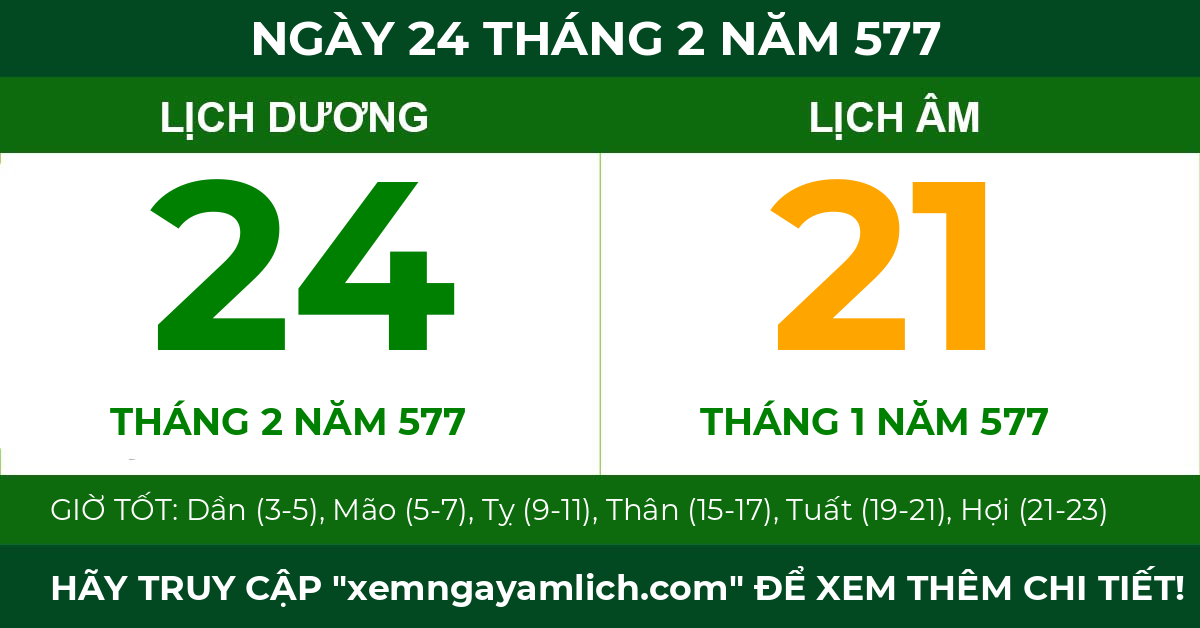 lịch âm ngày 24 tháng 2 năm 577