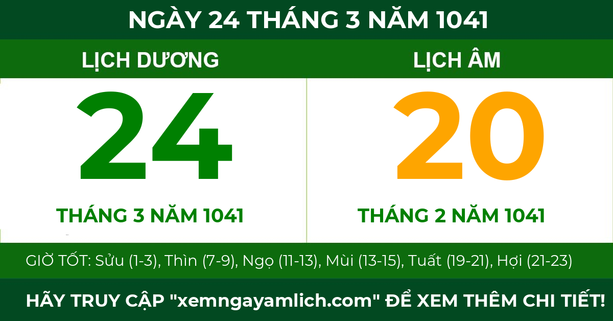 lịch âm ngày 24 tháng 3 năm 1041