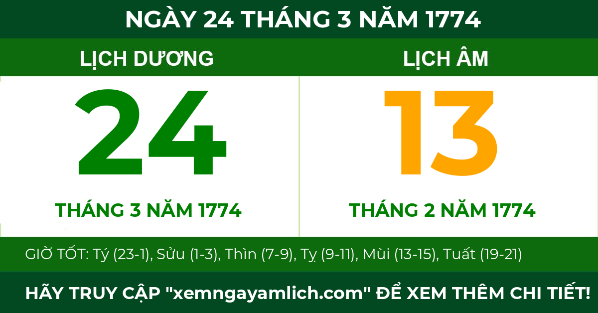lịch âm ngày 24 tháng 3 năm 1774