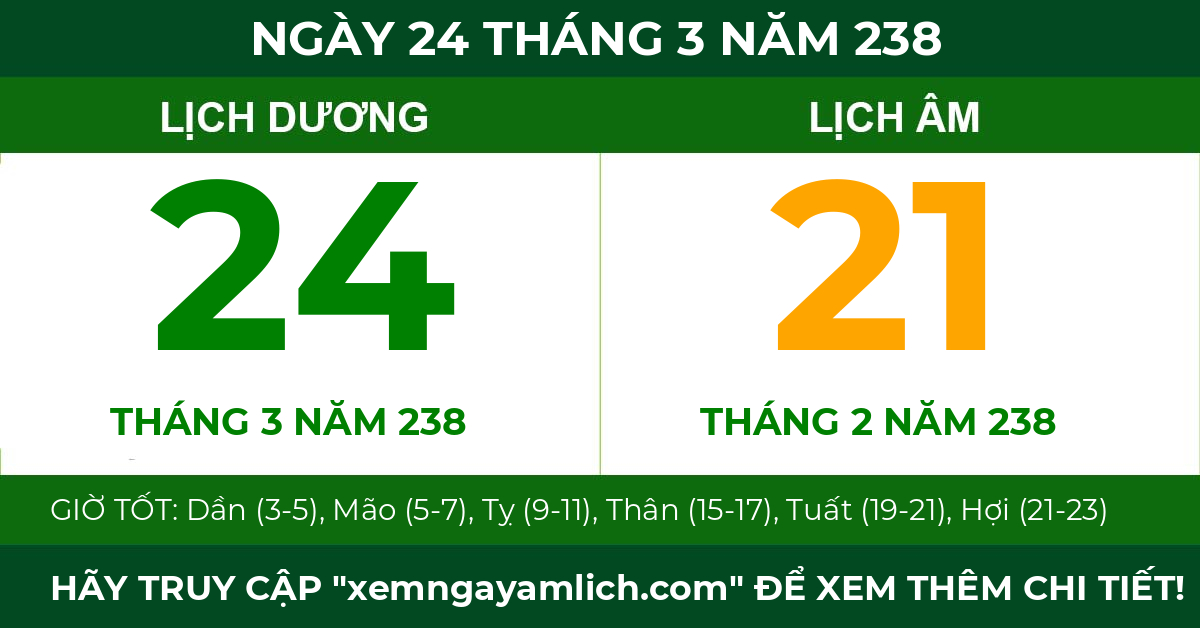 lịch âm ngày 24 tháng 3 năm 238