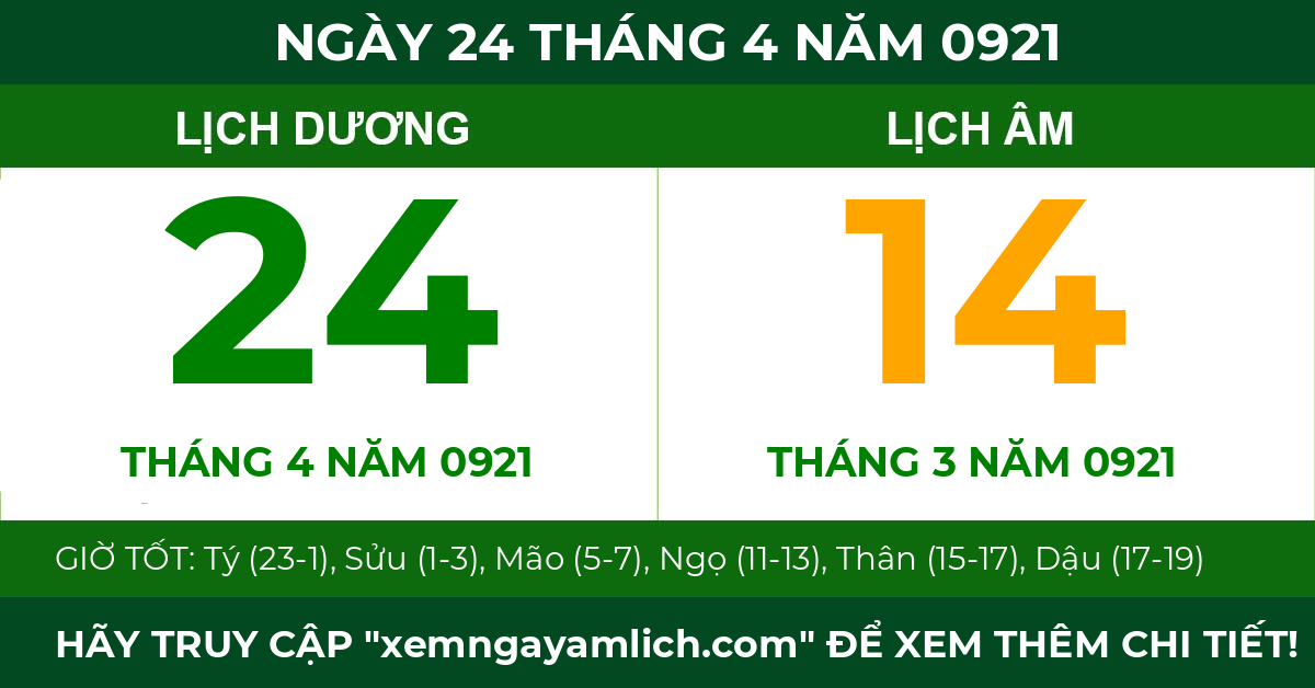 lịch âm ngày 24 tháng 4 năm 0921