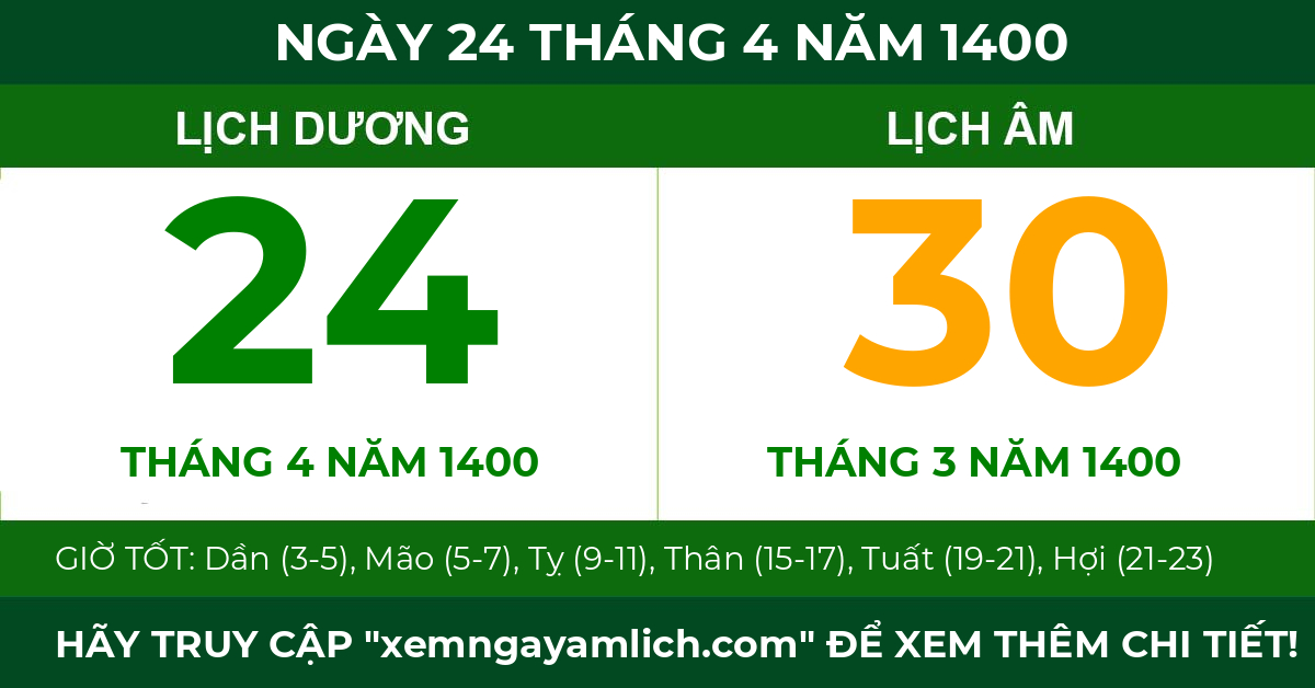 lịch âm ngày 24 tháng 4 năm 1400