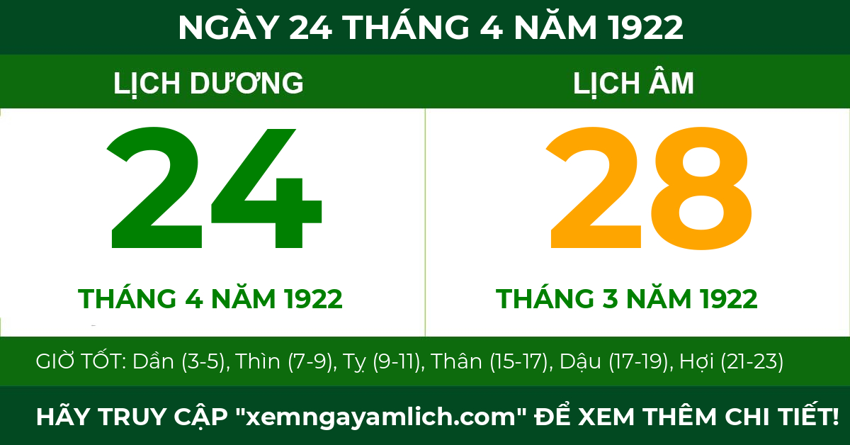 lịch âm ngày 24 tháng 4 năm 1922