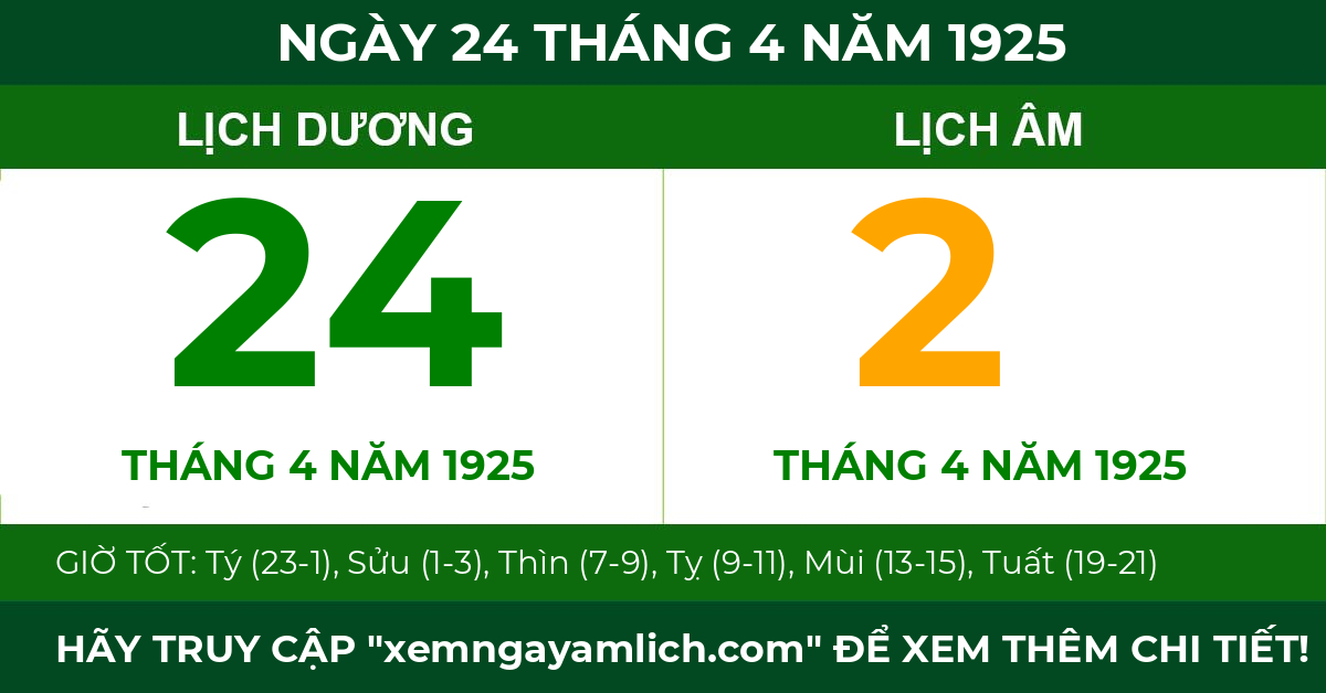 lịch âm ngày 24 tháng 4 năm 1925