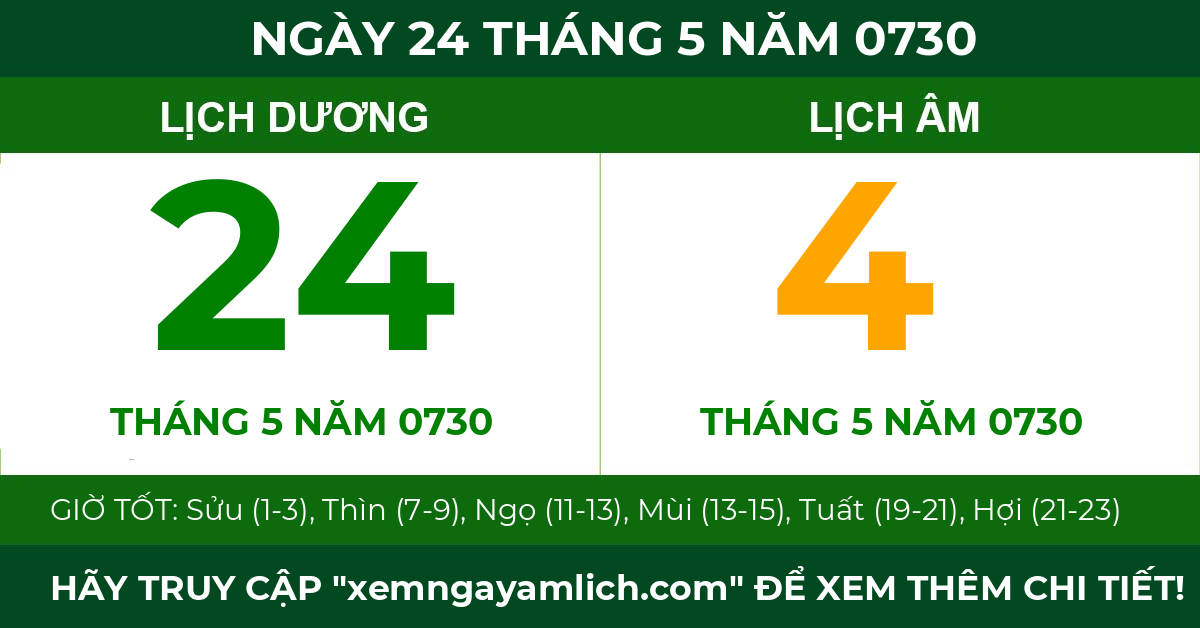 lịch âm ngày 24 tháng 5 năm 0730