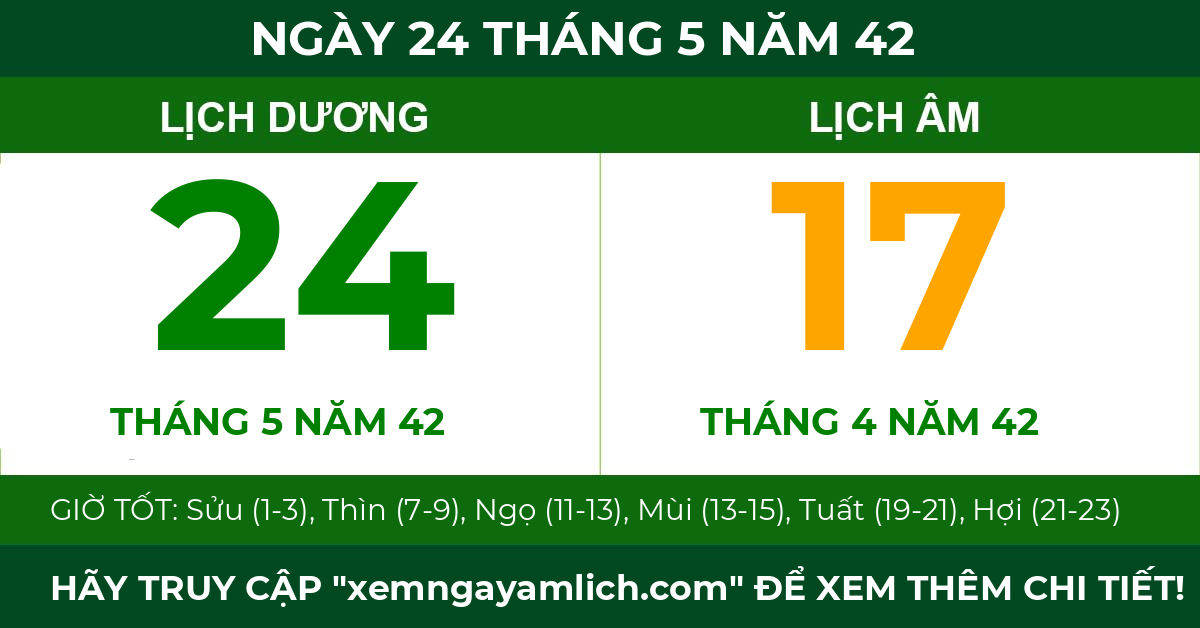 lịch âm ngày 24 tháng 5 năm 42
